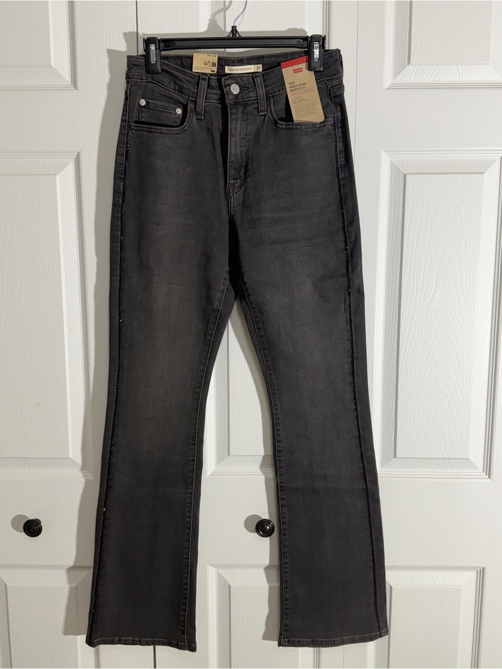 Levi's 725 High-rise Bootcut Jeans - Washed Black with seam detailing